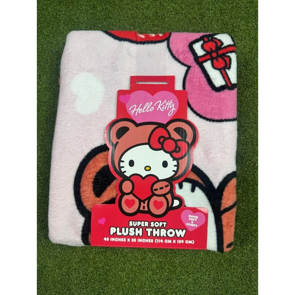 Hello Kitty Plush Throw Blanket 45x55 Bear Costume Pink Sanrio‎ New